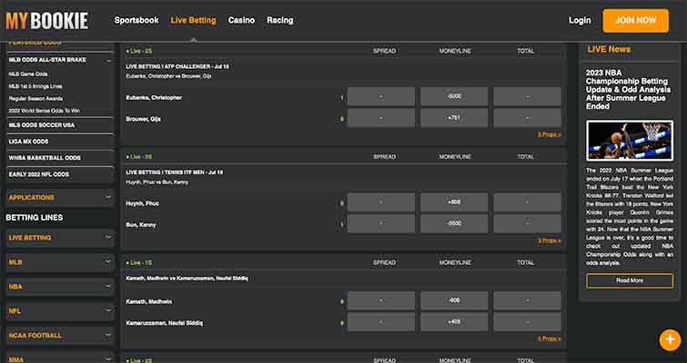 Mybookie Live Betting Options