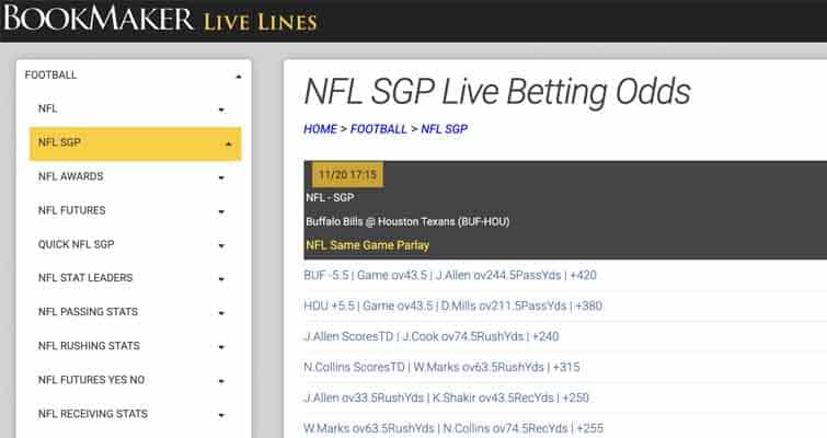 Bookmaker live lines