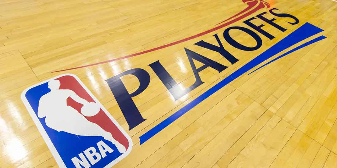 NBA playoffs logo on court